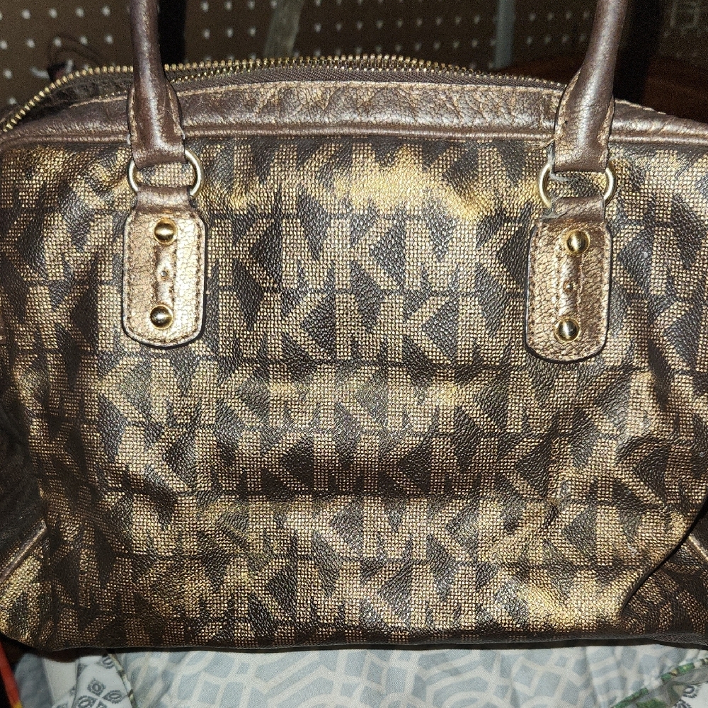 Michael Kors Metallic Bronze MK Logo Satchel